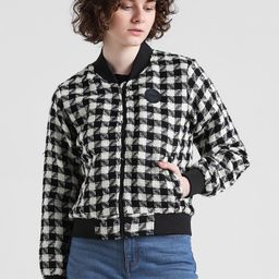 ONLY Checked Mandarin Collar Crop Bomber Jacket-image-70