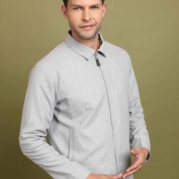HIGHLANDER Grey Spread Collar Long Sleeves Bomber Jacket-image-19