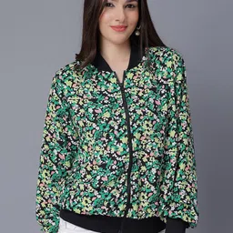 NUEVOSDAMAS Floral Printed Stand Collar Bomber Jacket-picture-21