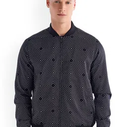 Red Flame Geometric Printed Stand Collar Bomber Jacket-picture-0