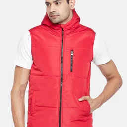 People Men Red Sleeveless Bomber Jacket-image-48