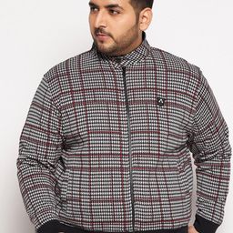 AUSTIVO Men Plus Size  Red & White Checked Bomber Jacket-27