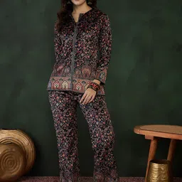 Sangria Self Design Velvet Winter Top & Trouser Co-Ord Set-picture-32