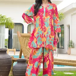 Divena Printed Shirt Collar Tunic & Palazzos-29