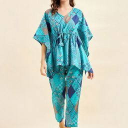 Sweet Dreams Green & Orange Ethnic Motifs Printed Pure Cotton Night Suit-image-87