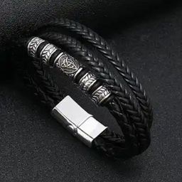 MEENAZ Men Leather Silver-Plated Multistrand Bracelet-29