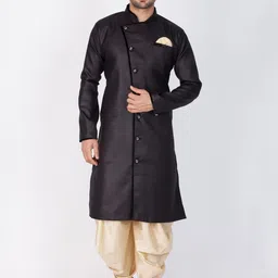 VASTRAMAY Men Black & Gold-Colored Solid Sherwani Set-picture-14
