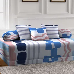 Arrabi Set Of 6 White & Blue Printed Diwan Set-34