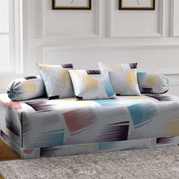 Arrabi Set Of 6 White & Blue Printed Diwan Set-12