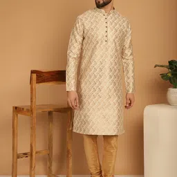 TREEMODA Men Ethnic Motifs Regular Dupion Silk Kurta with Pyjamas-9
