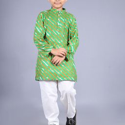 misbis Boys Leheriya Printed Mandarin Collar Pure Cotton Kurta with Pyjamas-29