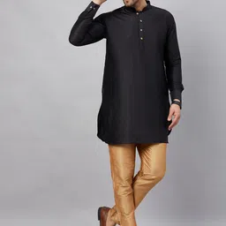 VASTRAMAY Mandarin Collar Curved Hem Straight Hem Kurta with Trousers-image-99