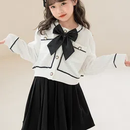 StyleCast Girls White Self Designed Pure Cotton Top With Skirt-image-25