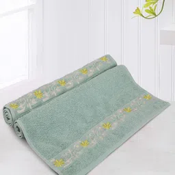 LUSH & BEYOND Teal Green 2 Pieces Floral 500 GSM Pure Cotton Hand Towels-picture-33