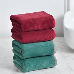 Cotton Bolls Textiles Maroon & Green 4 Pieces 300 GSM Super Soft Hand Towel-image-79