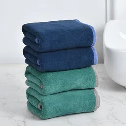 Cotton Bolls Textiles Navy Blue Green 4 Pieces 300 GSM Super Soft Hand Towel-image-83