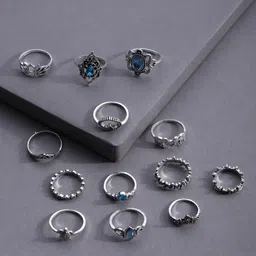 SOHI Woman Set of 13 Silver Designer Ring image 1