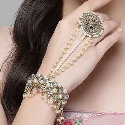 KARATCART Kundan Gold-Plated Ring Bracelet-33