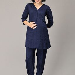 The Mom Store Self Design Sequinned V-Neck Maternity Tunic And Trouser-image-71