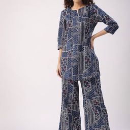 JISORA Navy Blue Floral Printed Night suit-image-82