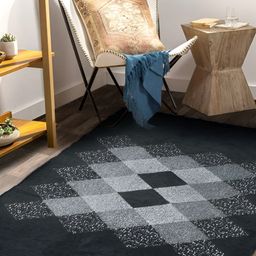 bsb home Grey Geometric Anti-Skid Chennile Carpet-36