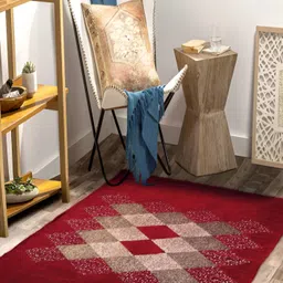 bsb home Red Geometric Anti-Skid Chennile Carpet-20