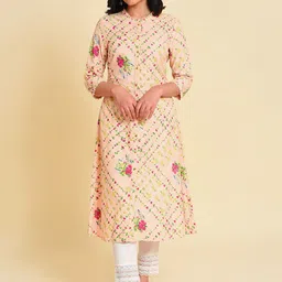 W Women Floral Printed Thread Work A-Line Kurta with Trousers-picture-20