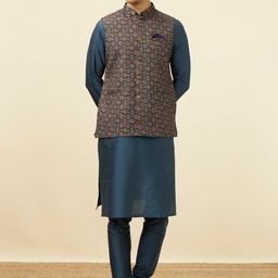 Manyavar Mandarin Collar Ethnic Motifs Printed Nehru Jacket-image-30