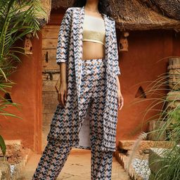 QISSA  Printed Three Quarter Sleeve Shrug Top & Trouser Co-Ords-image-23