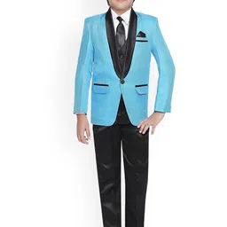 Jeetethnics Boys Turquoise Blue & Black Solid Single-Breasted Suit-image-87