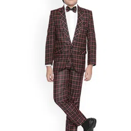 Jeetethnics Boys Black & Brown Checked Party Suit-picture-16