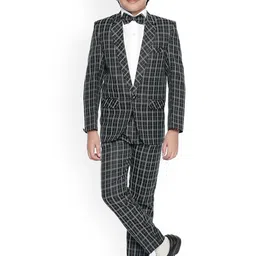 Jeetethnics Boys Black & Blue Checked Party Suit-picture-24