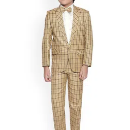 Jeetethnics Boys Khaki & Black Checked Party Suit-image-70