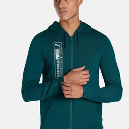 Puma Men Green Futuristic Logo Hooded Slim Fit Jacket-picture-19