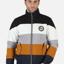 Monte Carlo Men Black & White Colourblocked Bomber with Patchwork Jacket-image-44