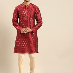 Amodh by Kisah Men Maroon Floral Embroidered Kurta Set with Trousers-picture-18