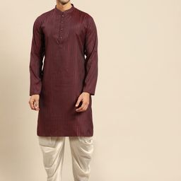 Amodh by Kisah Men Maroon Striped Kurta with Dhoti Pants-image-31