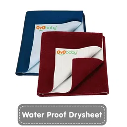 OyO Baby 2 Pieces Blue & Maroon Waterproof Mattress Protectors-image-71