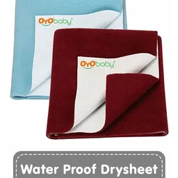OyO Baby 2 Pieces Blue & Maroon Waterproof Mattress Protectors-image-70
