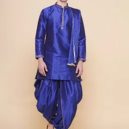 Sethukrishna Mandarin Collar Embroidered Regular Straight Kurta Set-image-26