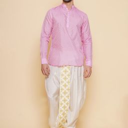 Sethukrishna Geometric Woven Design Mandarin Collar Straight Kurta With Dhoti Pants-58