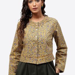Baawri Geometric Pure Cotton Crop Tailored Jacket-13