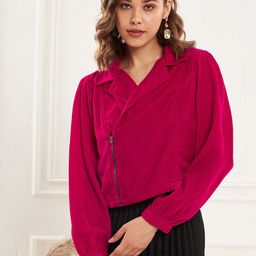 Antheaa Pink Lapel Collar Long Sleeve Velvet Tailored Jacket-picture-15