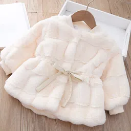 INCLUD Girls Colourblocked Faux Fur Trim Open Front Jacket-image-35