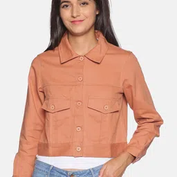 Campus Sutra Women Khaki Windcheater Crop Denim Jacket-image-47