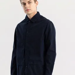 Snitch Navy Blue Spread Collar Pure Cotton Shoulder Tabs Tailored Jacket-image-50