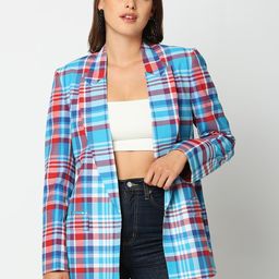 Remanika Women Blue Checked Open Front Jacket-picture-18