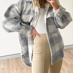 StyleCast Women Grey Checked Longline Tailored Jacket-30