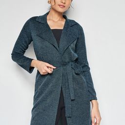 AND Self Design Lapel Collar Long Sleeves Longline Tailored Jacket-13