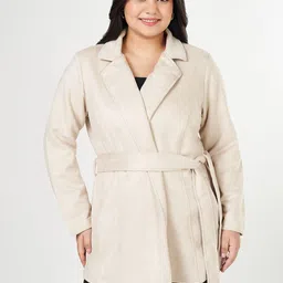 Honey Curvytude by Pantaloons Women Solid Notched Lapel Overcoat Coat-image-51